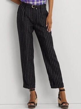 Ralph Lauren NWT 100% Linen Black & White Pinstripe Cropped Pant Size 12